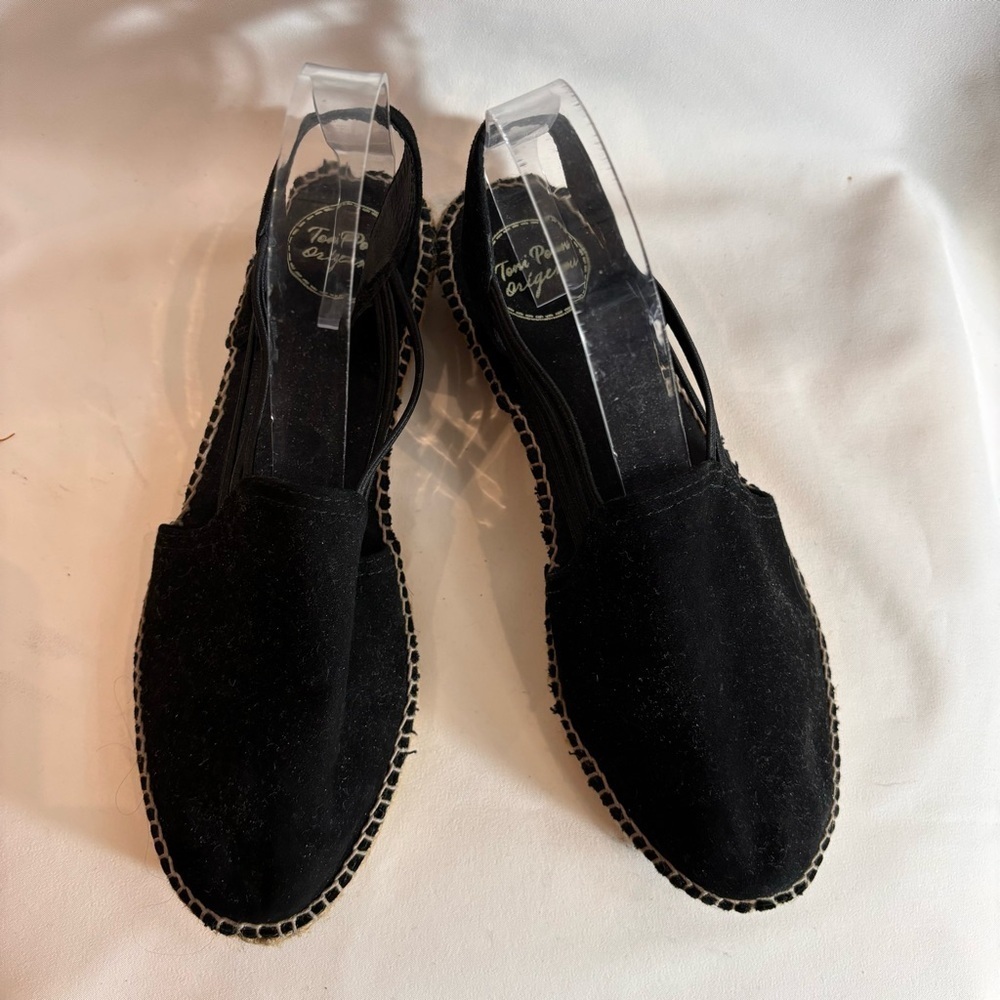 TONI PONS Sz 40 Espadrille Sandals Suede Jute Outsole Elastic Straps